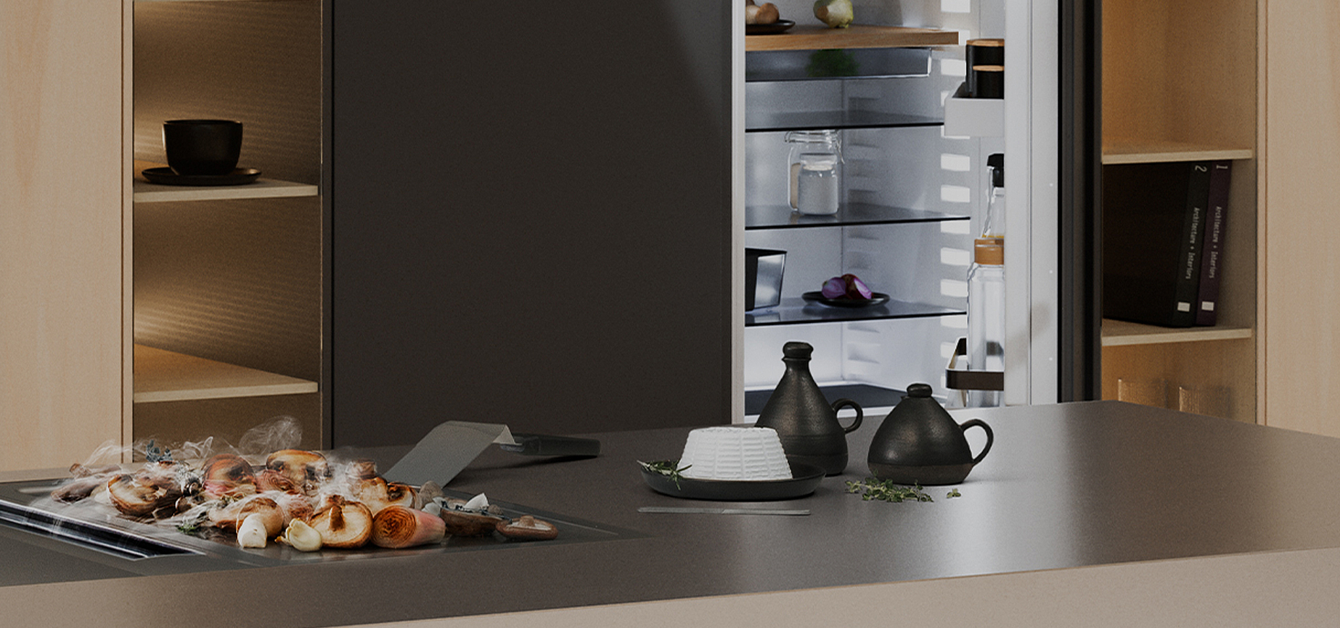 Plaque de cuisson Bora avec hotte intégrée : l'électroménager high tech  pour une cuisine design à Lyon - Cuisiniste haut de gamme à Lyon -  Aménagement cuisine contemporaine - Schott Cuisines