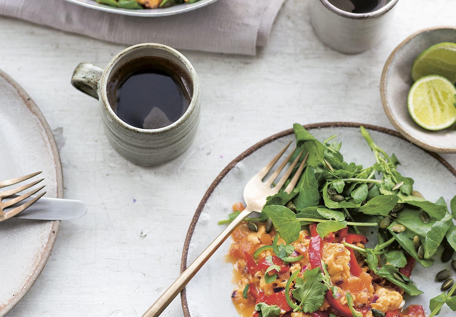 Mexican scrambled eggs with watercress and seed salad